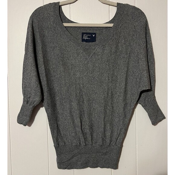 American Eagle Outfitters Gray Dolman 3/4 Length Sleeves Lightweight Knit Shirt - Picture 1 of 5